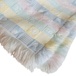 Vintage Baby Blanket Acrylic Pastel Blue Pink Yellow ABC Blocks Moon Star 36"